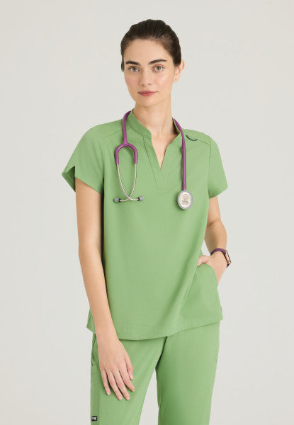 Women's Grey's Anatomy 2 Pocket Banded Collar "Avery" Top